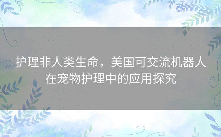 护理非人类生命,美国可交流机器人在宠物护理中的应用探究 护理非人类生命,美国可交流机器人在宠物护理中的应用探究
