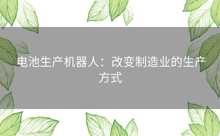 电池生产机器人:改变制造业的生产方式 电池生产机器人:改变制造业的生产方式