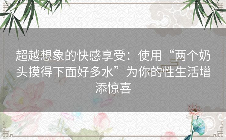 超越想象的快感享受：使用“两个奶头摸得下面好多水”为你的性生活增添惊喜