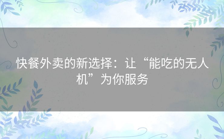 快餐外卖的新选择:让“能吃的无人机”为你服务 快餐外卖的新选择:让“能吃的无人机”为你服务