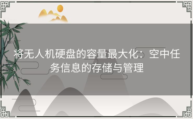 将无人机硬盘的容量最大化:空中任务信息的存储与管理 将无人机硬盘的容量最大化:空中任务信息的存储与管理