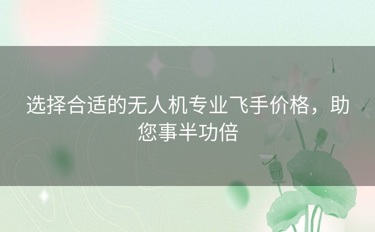 选择合适的无人机专业飞手价格,助您事半功倍 选择合适的无人机专业飞手价格,助您事半功倍
