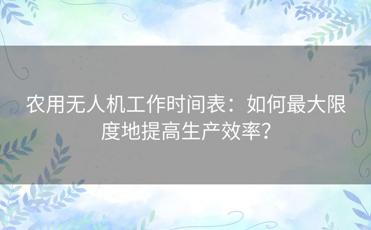农用无人机工作时间表:如何最大限度地提高生产效率? 农用无人机工作时间表:如何最大限度地提高生产效率?