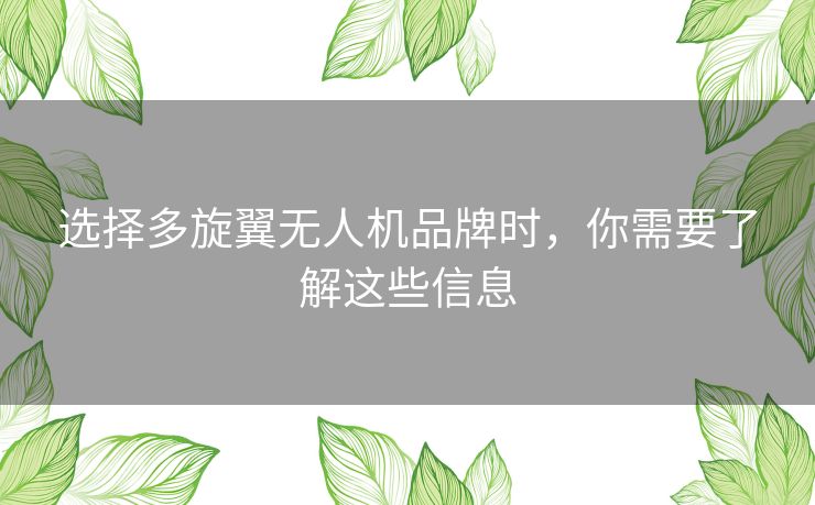 选择多旋翼无人机品牌时,你需要了解这些信息 选择多旋翼无人机品牌时,你需要了解这些信息