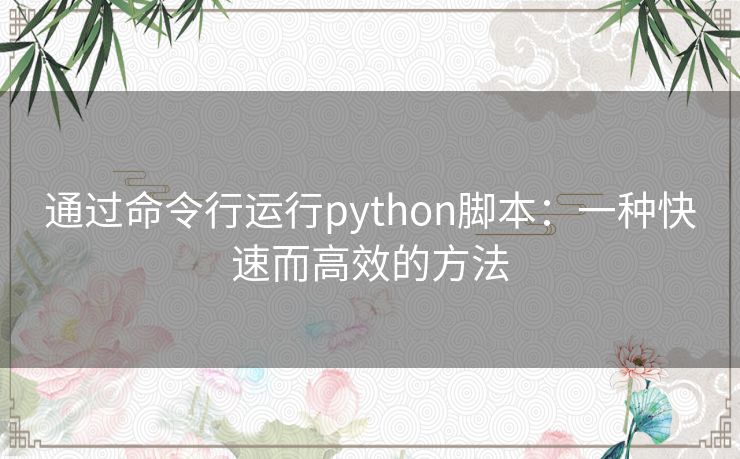 通过命令行运行python脚本:一种快速而高效的方法 通过命令行运行python脚本:一种快速而高效的方法