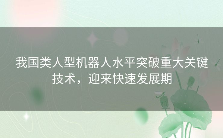 我国类人型机器人水平突破重大关键技术,迎来快速发展期 我国类人型机器人水平突破重大关键技术,迎来快速发展期