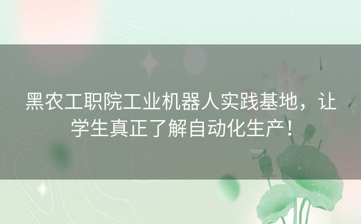 黑农工职院工业机器人实践基地,让学生真正了解自动化生产! 黑农工职院工业机器人实践基地,让学生真正了解自动化生产!