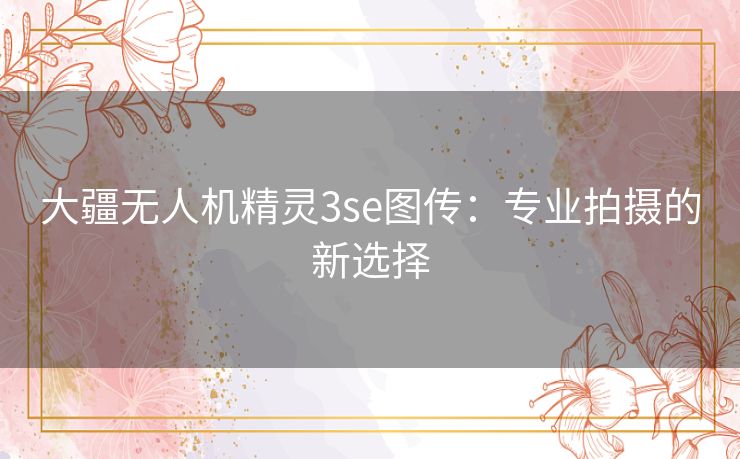 大疆无人机精灵3se图传:专业拍摄的新选择 大疆无人机精灵3se图传:专业拍摄的新选择