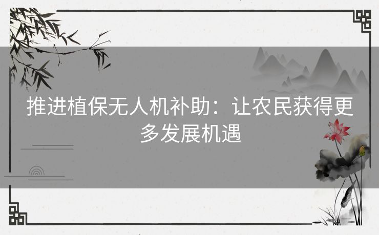 推进植保无人机补助：让农民获得更多发展机遇
