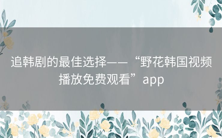 追韩剧的最佳选择——“野花韩国视频播放免费观看”app 追韩剧的最佳选择——“野花韩国视频播放免费观看”app