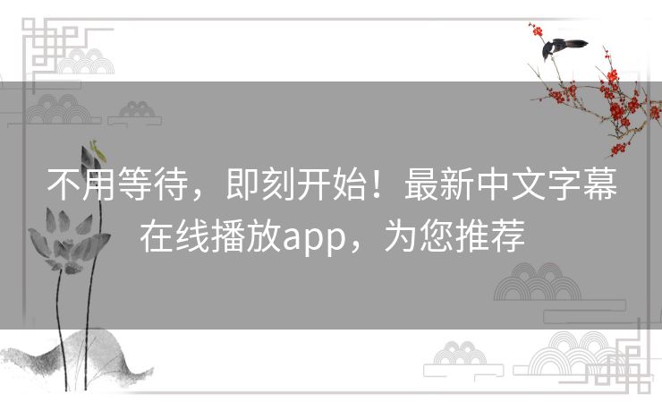 不用等待，即刻开始！最新中文字幕在线播放app，为您推荐